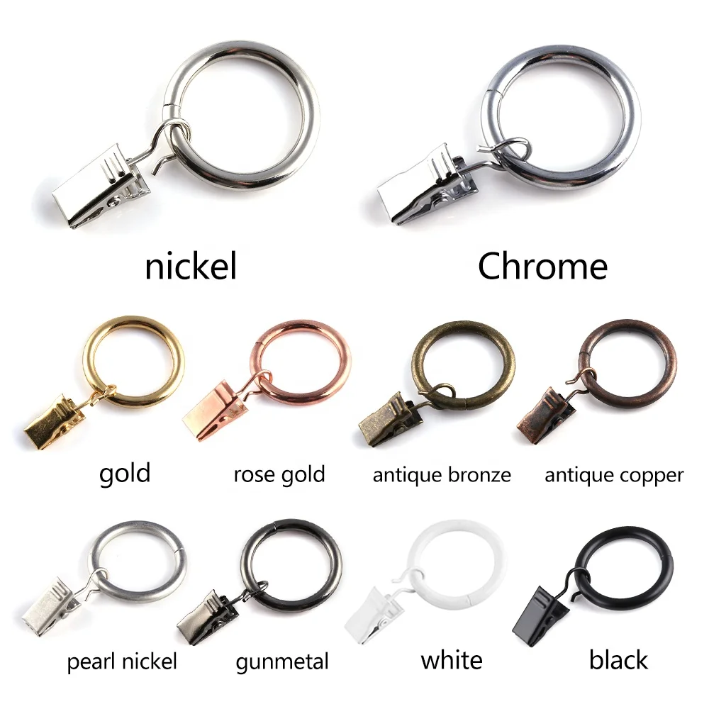 Plated 1 Inch Metal Curtain Poles Accessory with Black Round Curtain Rings Eyelet Hooks