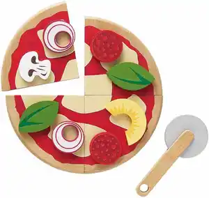 EDULAND Wooden Jigsaw Puzzle Pizza Food Toys Girls for Preschool Pretend Role Play Kitchen Kids Early Education Ages 2-7 Unisex