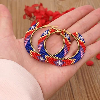 Handmade Bohemia 2022 New Design Miyuki Beads Earrings Gold Stainless Steel Hoop Beaded Women Native American Jewelry Earring