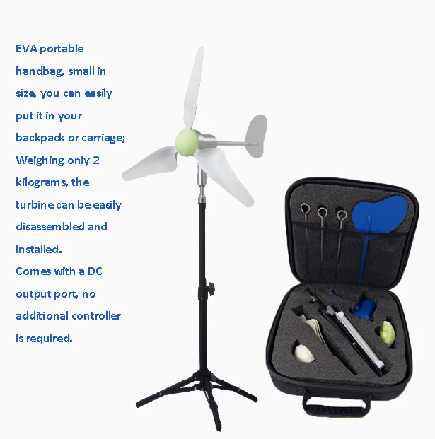 50W Portable Wind Turbine with Folding Stand and EVA Handbag, 3 Blades DC  1-24V Coreless Generator for Outdoor Camping