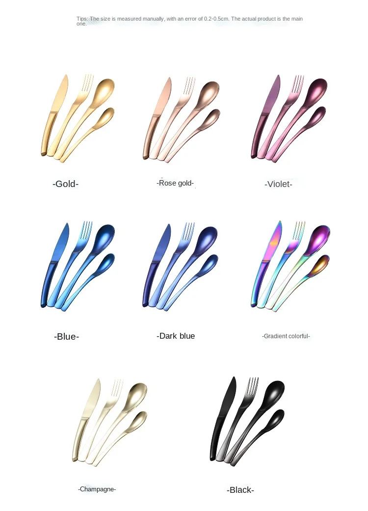 304 Stainless Steel Flange Wire Titanium-Plated Rose Gold Knife Fork and Spoon Four-Piece Tableware Set Western Food Hotel Steak