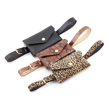 Snake Leopard Pattern Removable Women Mini Waist Belt Purse 2 In 1 Leather Fanny Pack Bag Set