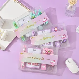 Customizable  Mini Cartoon 50 Page Notebook Gel Pen  and Stapler Set School Stationery Gift for Girls