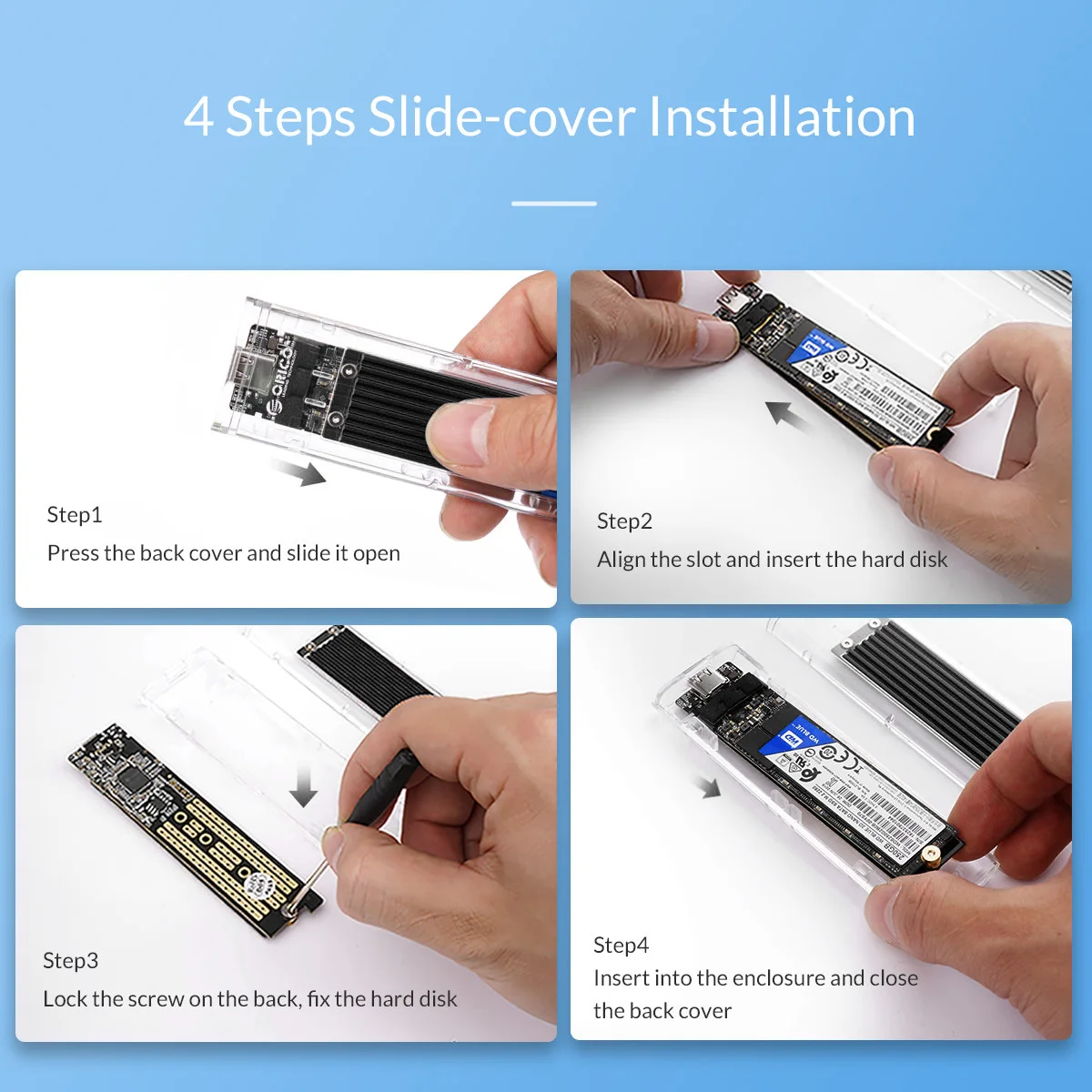 Transparent TYPE-C to M.2 NVMe SSD enclosure USB3.1 to M.2 PCIe hard case