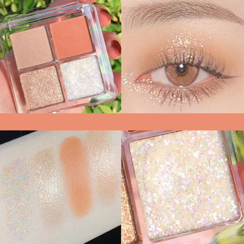 Лидер продаж, стойкие водостойкие тени для век, блестящие матовые тени для век с высоким пигментом, 4 цвета, косметика, палитра теней для век