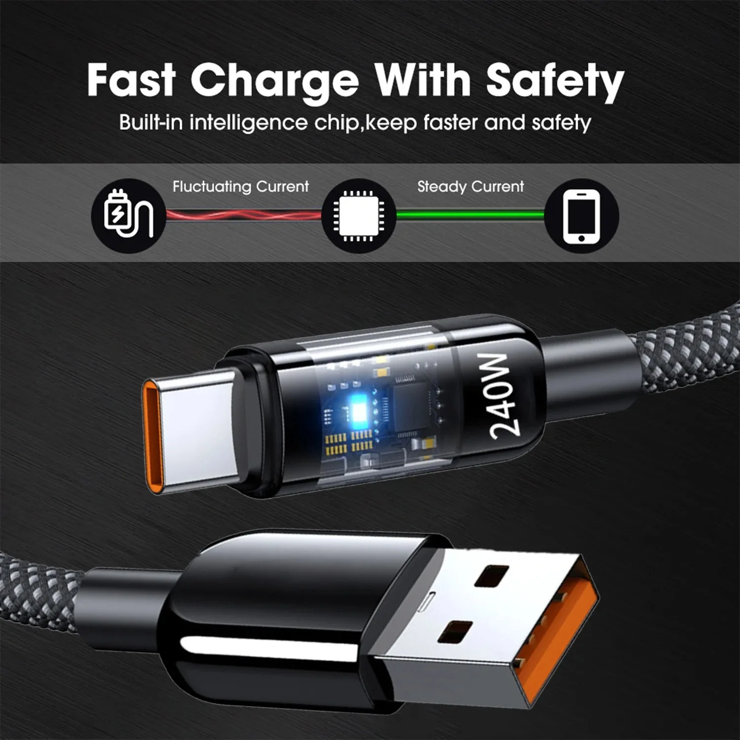 240W 6A USB Type-C Fast Charging Cable For For Camera Mobile Phones Quick Charge Data Transfer_voghion.com