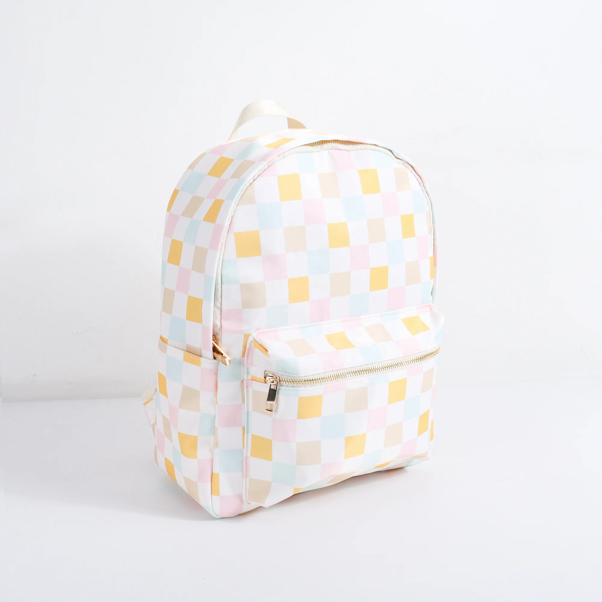 Keymay School Bag Custom Check Printed Backpack Waterproof Nylon Checkered Print School Bags for Girls Students Cute Backpacks