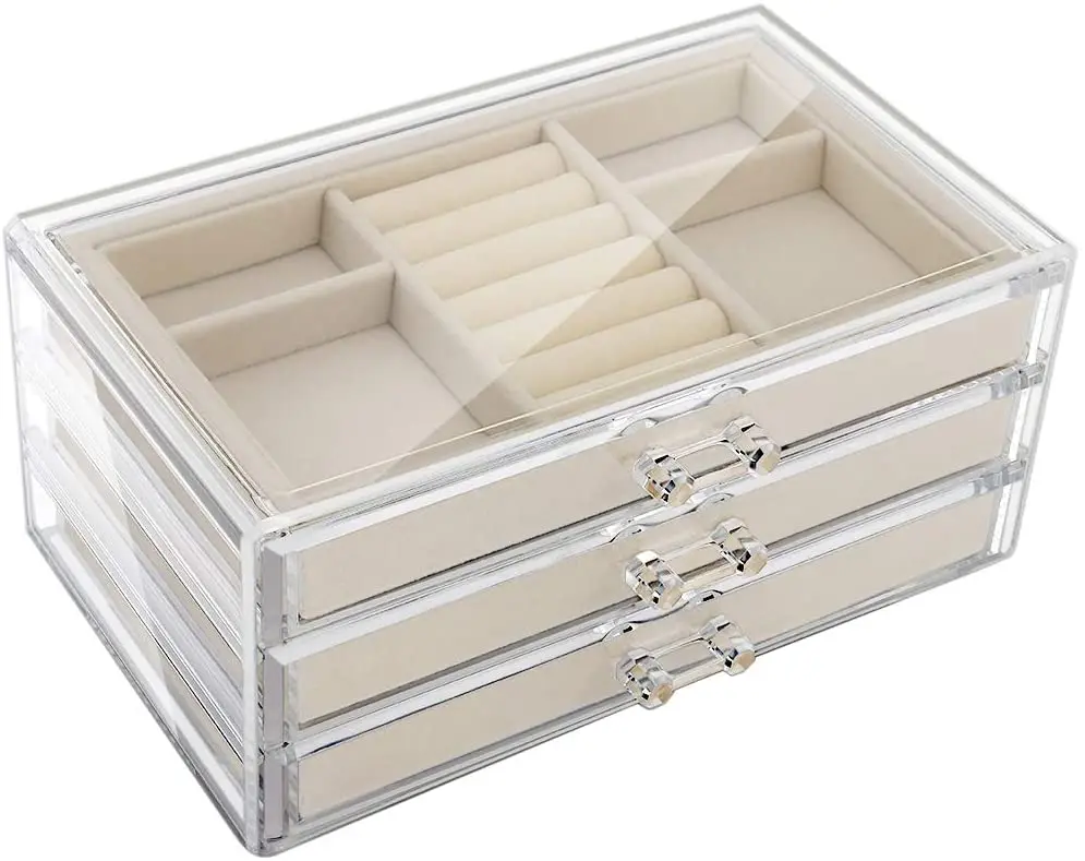 Acrylic Jewelry Box 3 Drawer Jewelry Organizer For Ring Earring 