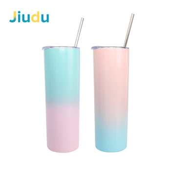 USA Warehouse 20oz Gradient Stainless Steel Double Wall Tumbler Colorful Paint Coated Tumbler With Lid And Straw