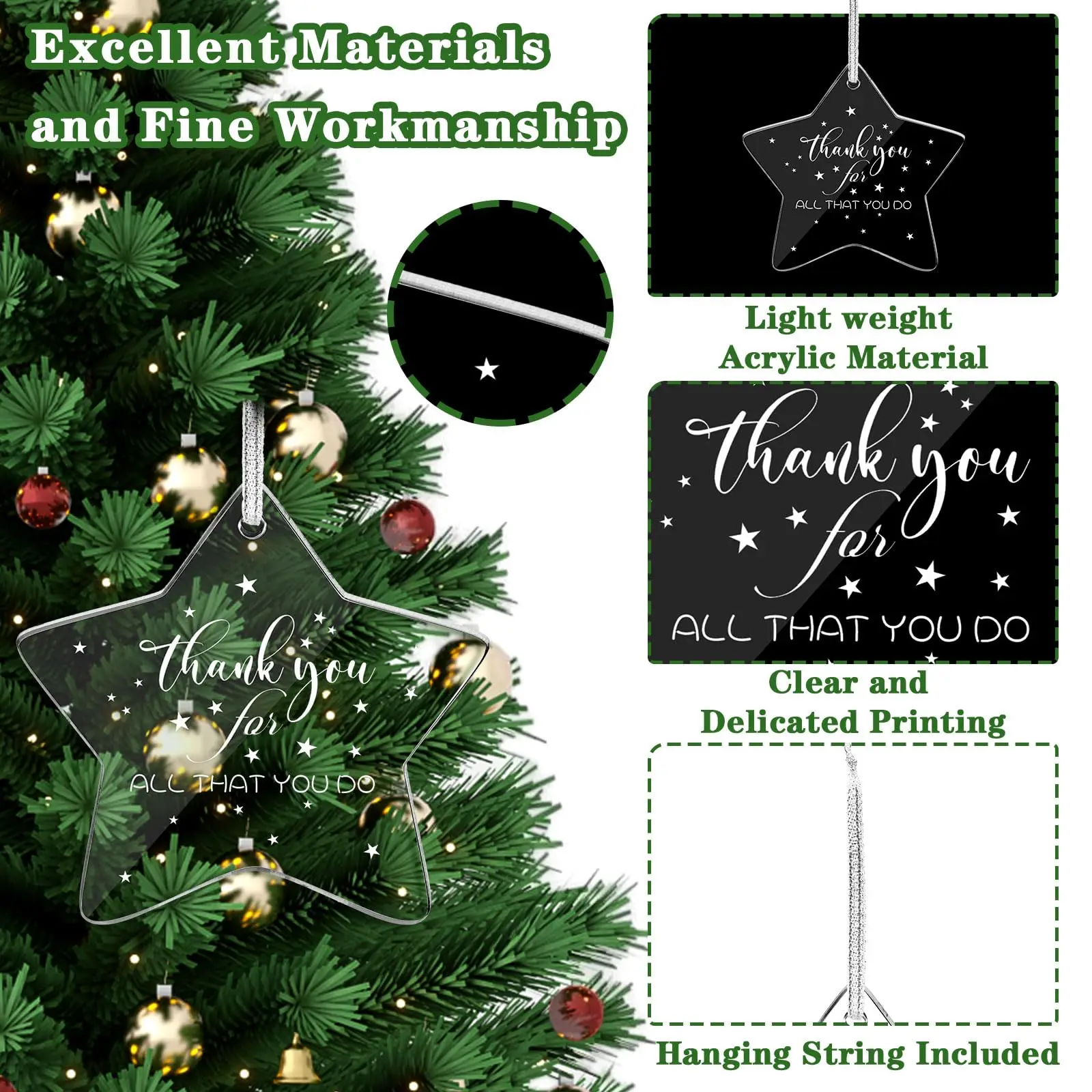 Custom Acrylic Christmas Ornament Blank Christmas Tree Hanging Pendant Star Christmas Decorations for Xmas DIY Craft factory