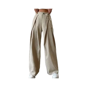 Customized Solid Loose Straight Ladies Trousers High Waist Casual Fashion Wide Leg Pants