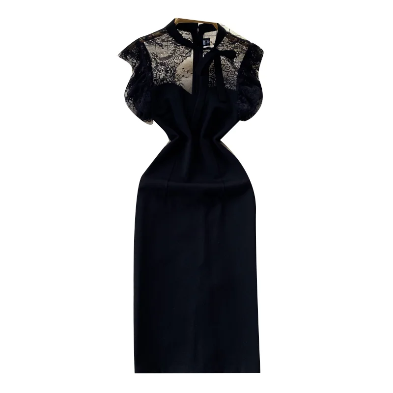 solid lace half sleeve maxi a line dress Women's Maxi Dress Semi Formal Dress A Line Dress Elegant Work Birthday Flutter Sleeve Wedding Guest Cocktail Party Formal Evening Regular Fit Solid