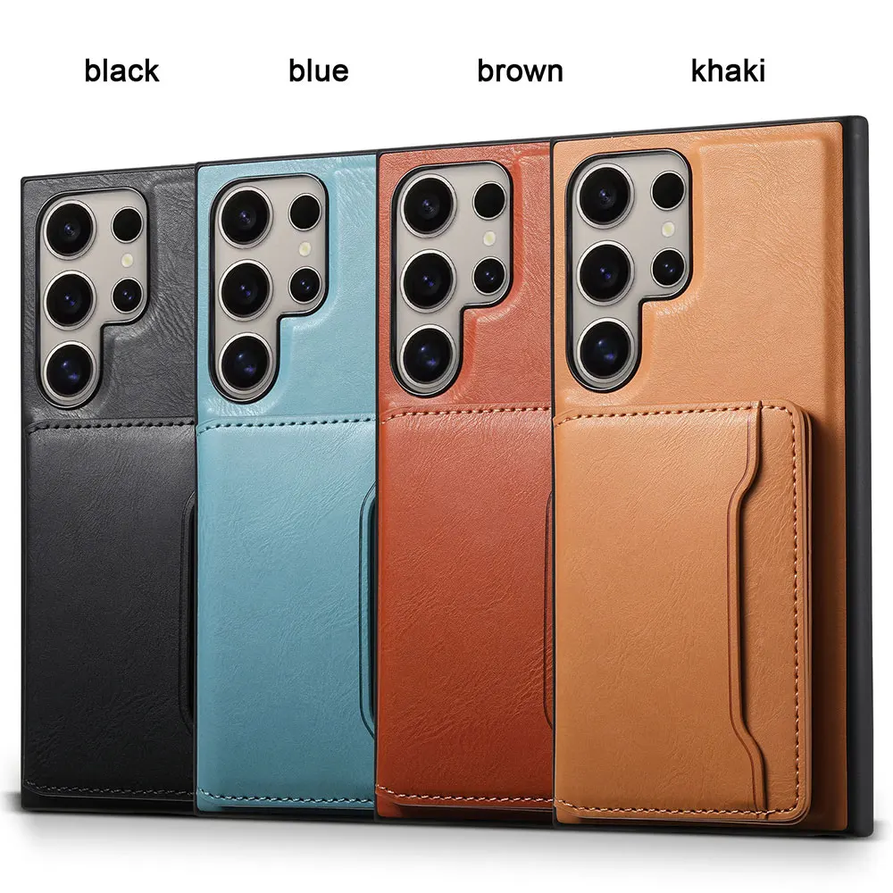 Laudtec Sjk666 Leather Phone Case Wallet Card Mobile Pure Colour Luxury Cover For Samsung S24 S23 S22 Plus Ultra