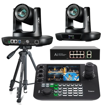KB300PRO PTZ Camera Keyboard Controller+2Pcs UHD630A-NDI 1080P 60fps NDI PTZ Conference Camera AI Auto Tracking Camera 30x Zoom