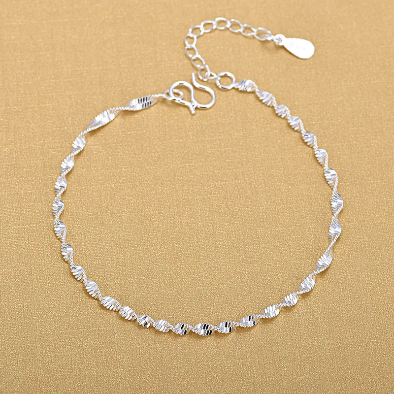925 Sterling Silver Wave Twist Chain Bracelet - Dreamhonor