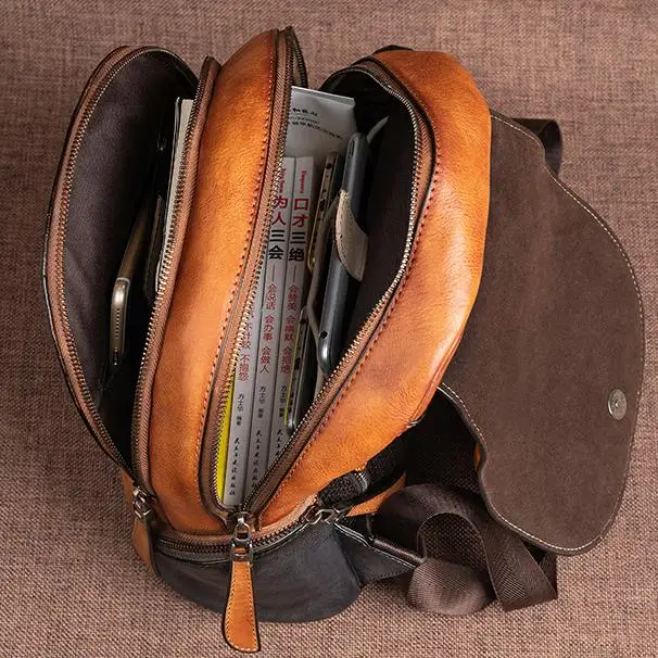 china handmade leather backpack Westal Handmade Chinese Style Cowhide Leather Bag Backpack