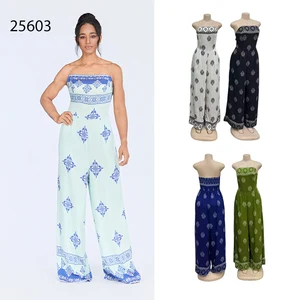 New Wholesale Printed Women's Summer Fashion Sleeveless Slim High Waist Wide Leg Jumpsuit