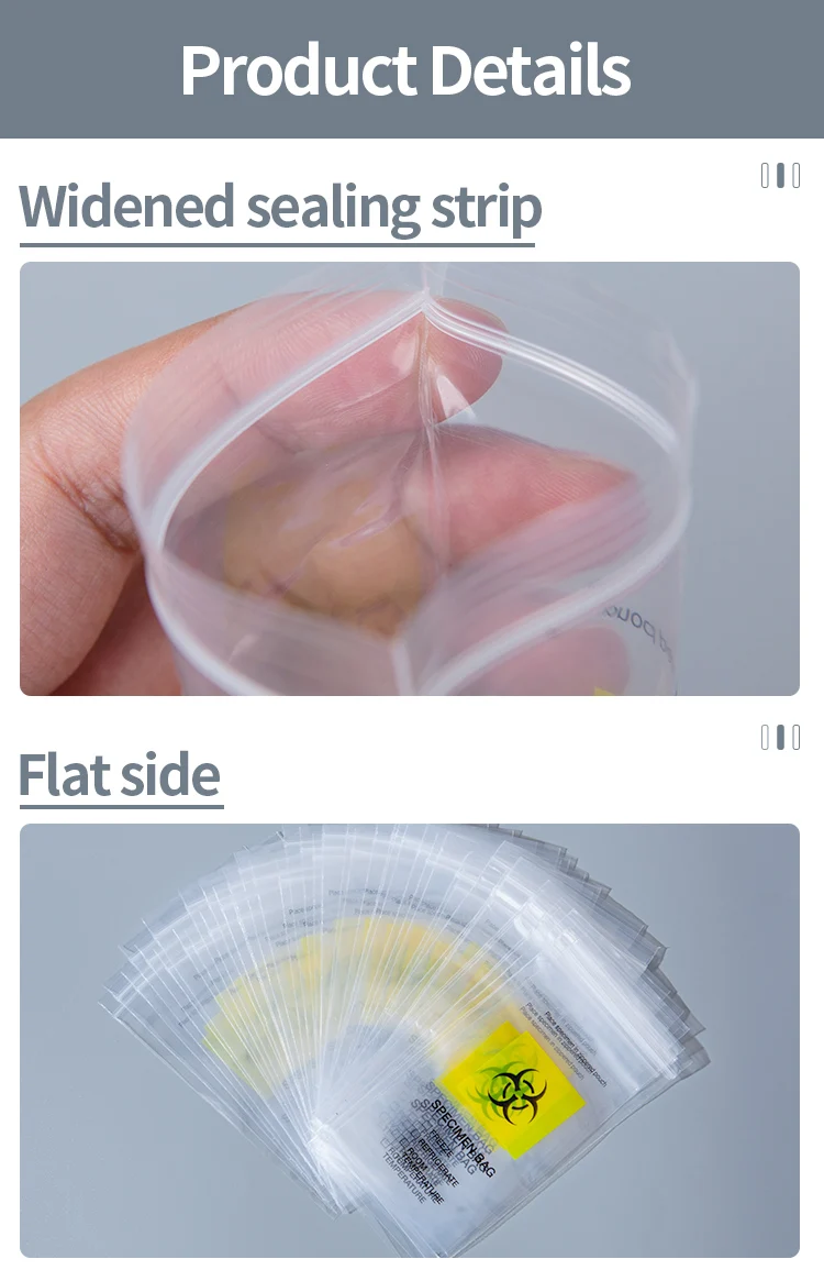 Custom Ziplock Clear Small Sample Transport Biohazard Sample Bags With