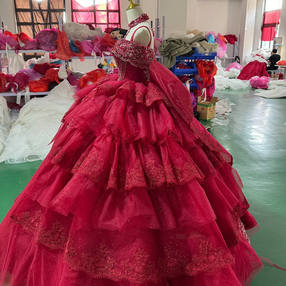 Jancember XS064 Traditional Red Off Shoulder Puffy Ball Gown Evening Party Dresses
