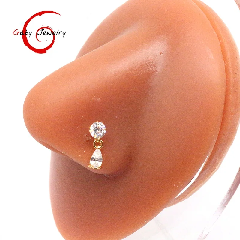 Gaby New Design L Shape Nose Rings for Women with Dangle Nose Ring 925 Sterling Silver Nose Ring Piercing Body Jewelry