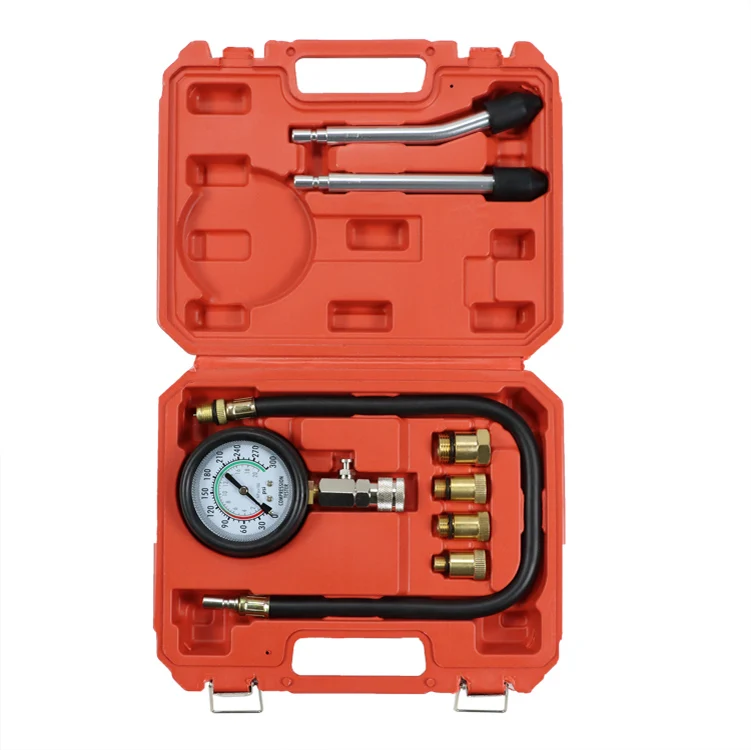AUTOTOP 8pcs Petrol Engine Gas Compression Tester Tool Kit Cylinder Pressure Gauge for Vehicle Use