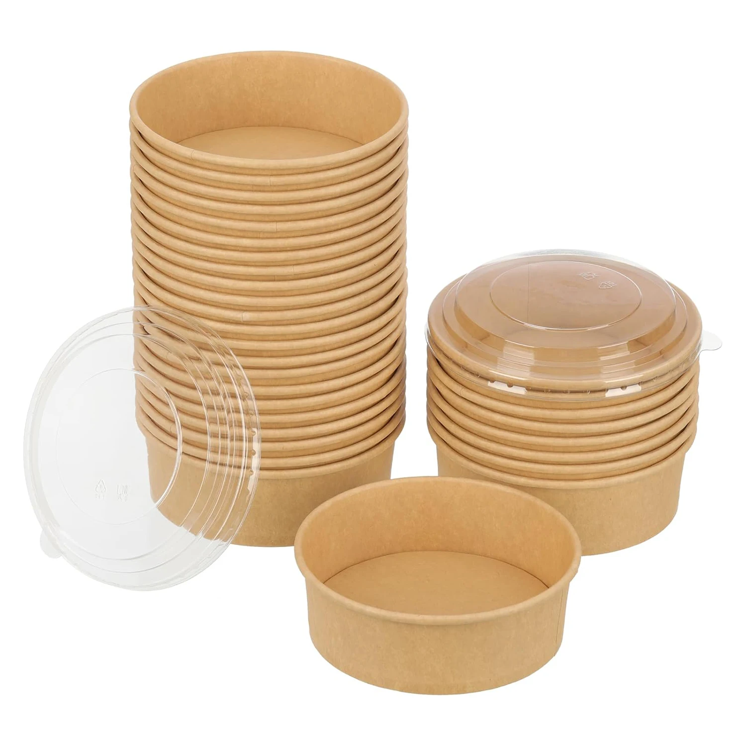 Brown Kraft Soup Bowl With Lid Custom Logo Paper Food Container Disposable Salad Pulp Packaging for Restaurant Catering Use
