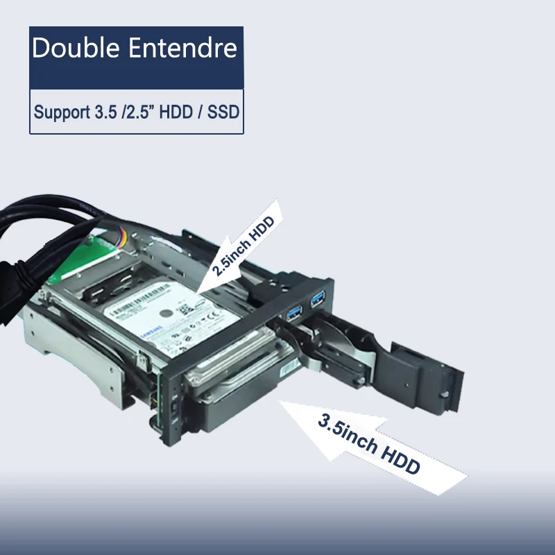 Cocoarm Rack Mobile Double Baie 2.5" & 3.5" HDD/SSD USB 3.0 – Hot Swap, Structure Métal Anti-Choc, Plug & Play Pour PC