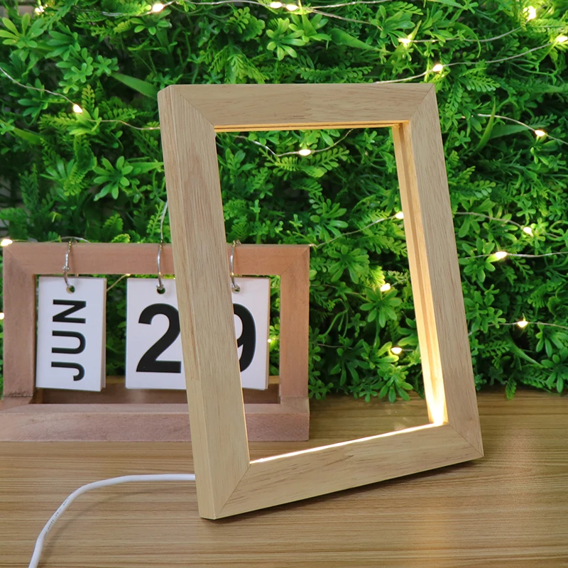 Wholesale Usb Electric Photo Frame Acrylic Lamp Wood Frame With Led