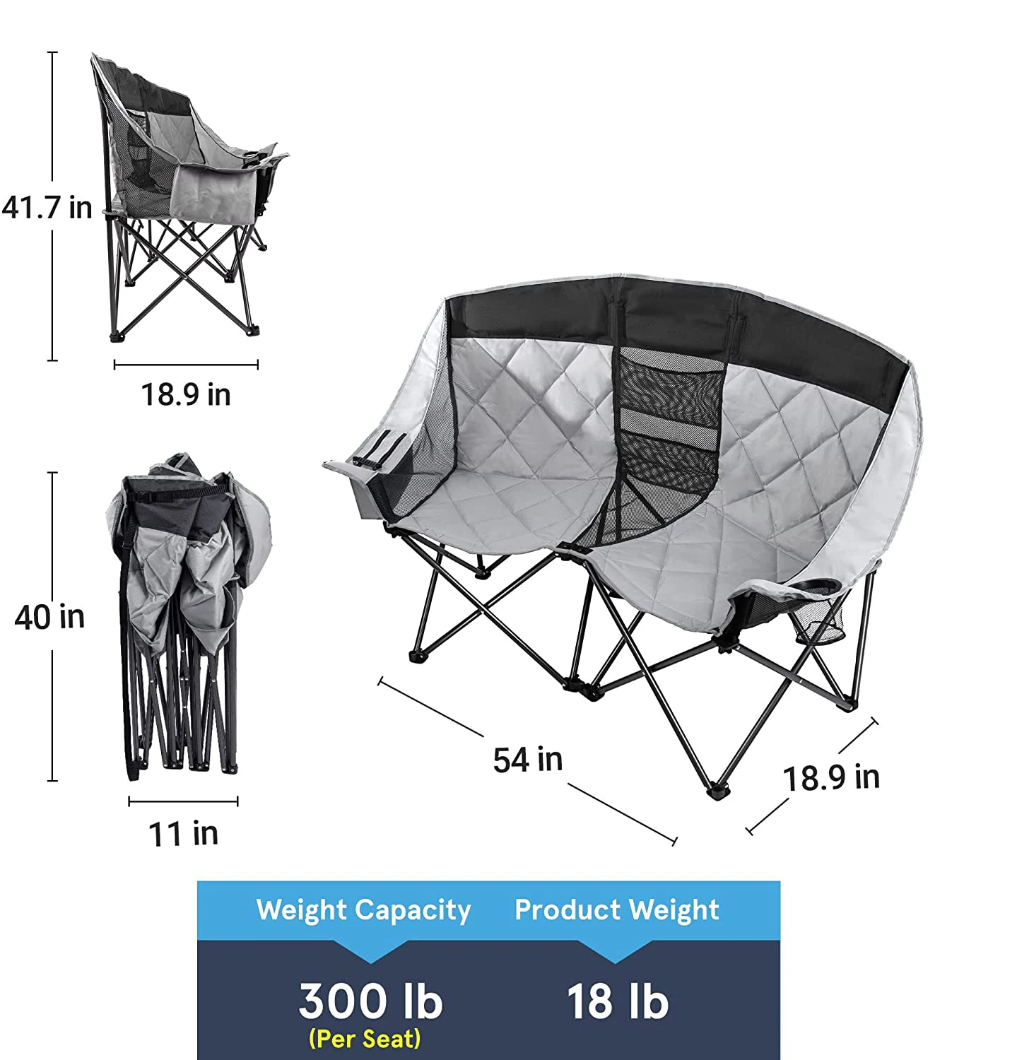 Outdoor 2 Person Beach Chair Oversized Folding Double Camp Chair Double
