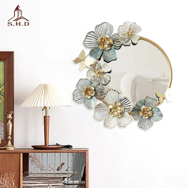 Floral design Wall decoration Home Wall decoration mirror Gold metal bath mirror Wall mirror
