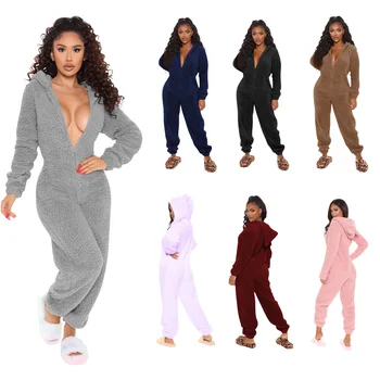 2021 Wholesale Winter New Style Hooded Fleece Onesie One-Piece Night Pajamas Cotton