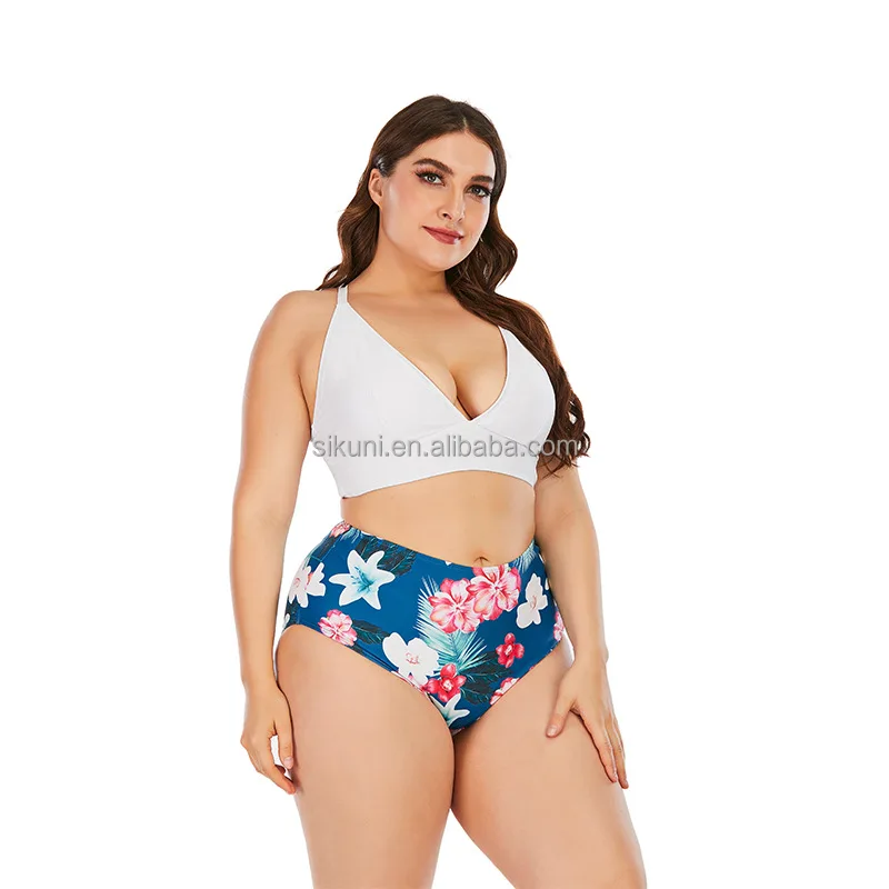 Plus Floral Print High Waist Bikini Swimsuit