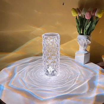Hot Home Decor Rechargeable Rose Crystal Desk Lamp Bedroom Bedside Touch Crystal Night Light With Usb Port