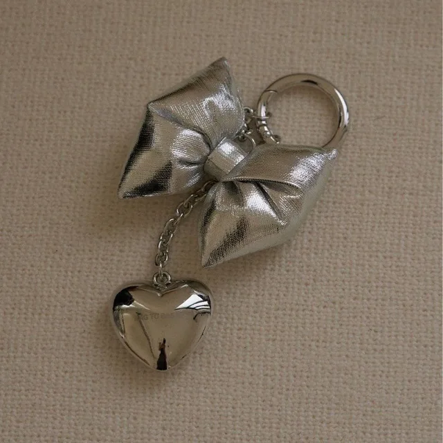 Luxury Silver Bow Heart Keychain LightSpicy Girl Sweet Cool Phone Chain Rope
