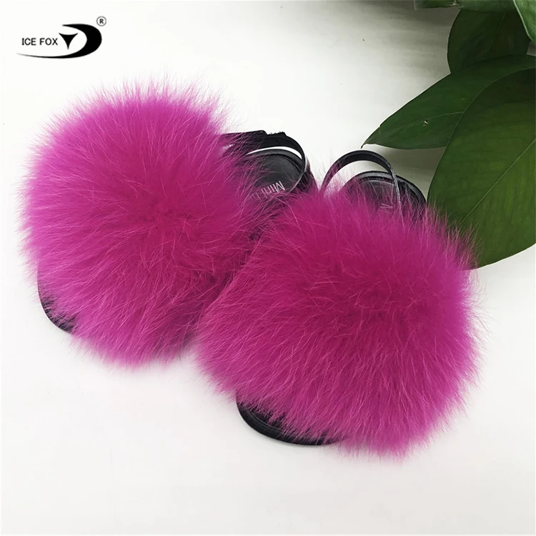 Шлепанцы детские из натурального Лисьего меха, модные сандалии для маленьких девочек, меховые Тапочки