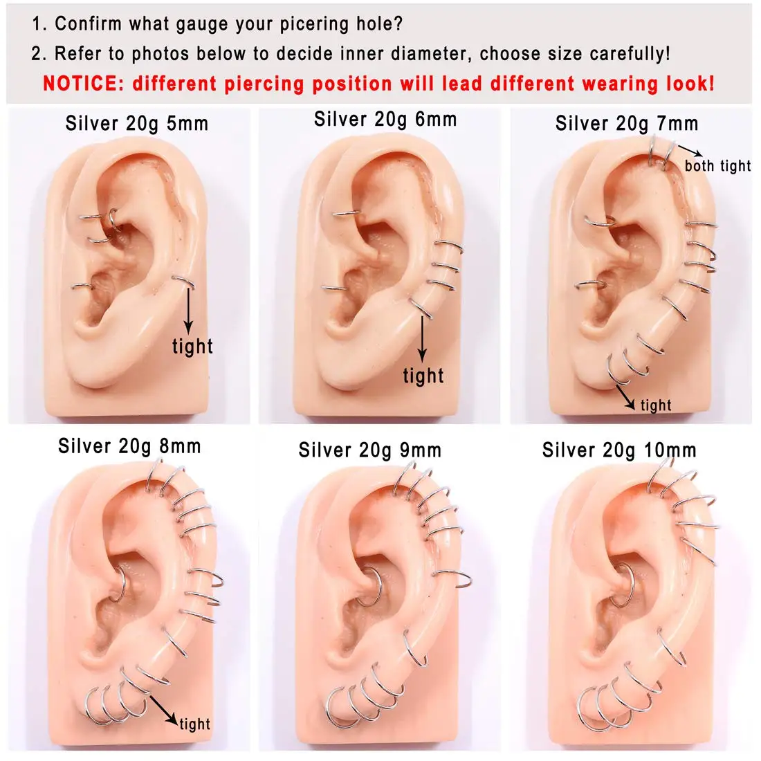 18g 8mm 316L Stainless Steel Piercing Helix Clicker Earring