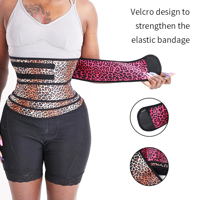 Custom Logo High Compression Reversible Leopard Waist Band 4 Meters Tummy Control Slimming Waist Wrap Shaper