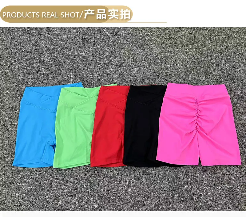 soft  Crossover Waist Women's Yoga Shorts Hidden Butt Scrunch V Cut Fitness Athletic Workout Shorts Yoga Shorts details