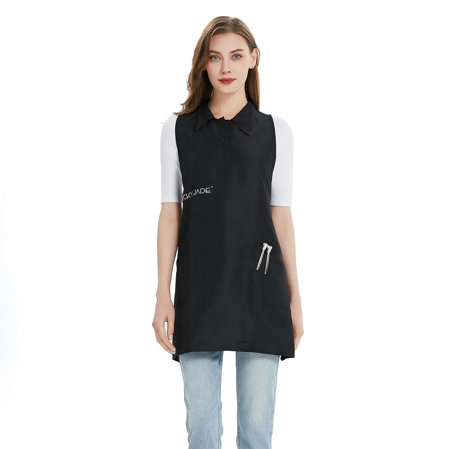 Custom Logo Polyester Stylist Smocks Barber Uniforms Vest, Waterproof Salon Work Clothes 3750