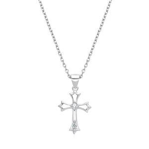 S925 Sterling Silver Cross Pendant Necklace Rhodium Plating Zircon Trendy for Christian Engagement Gift