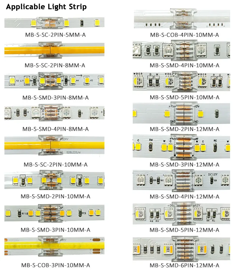 Cob Led Connectors 10mm 2 Pin Nonwired Gapless Solderless Lshape