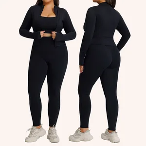 Plus Size Pilates Set Women Private Label Clothing Manufacturers  Leggings Butt Lifting  Women Leisure Sets Gym Jacket Female