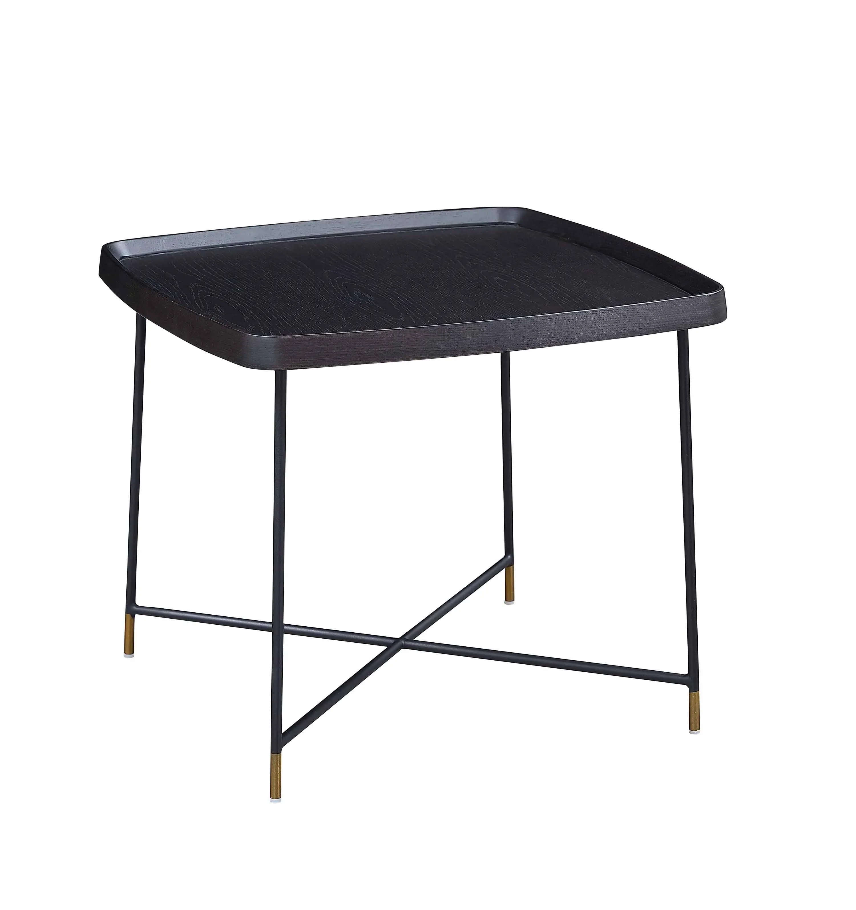 modern design square metal framed wooden tray end table for