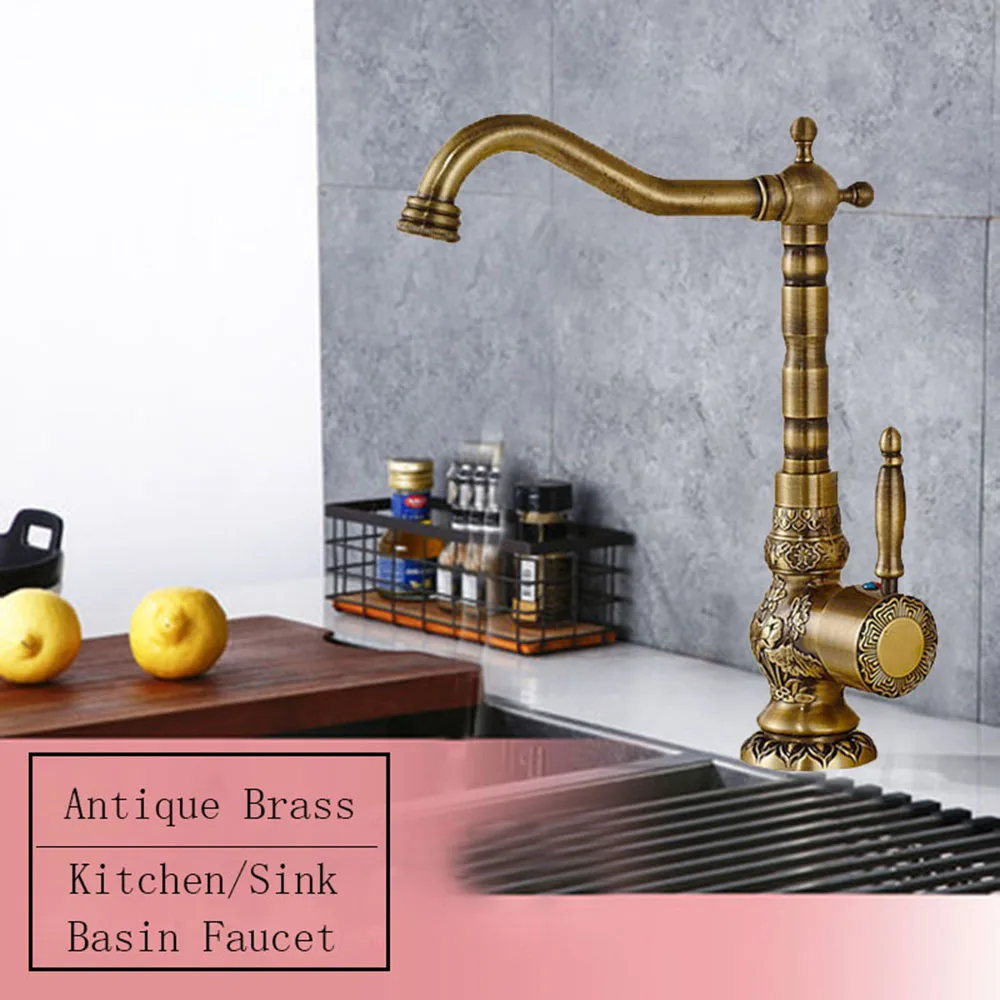 Deck Mounted Brass Kitchen Sink Bathroom Basin Faucet Cold and Hot Mixer Tap 