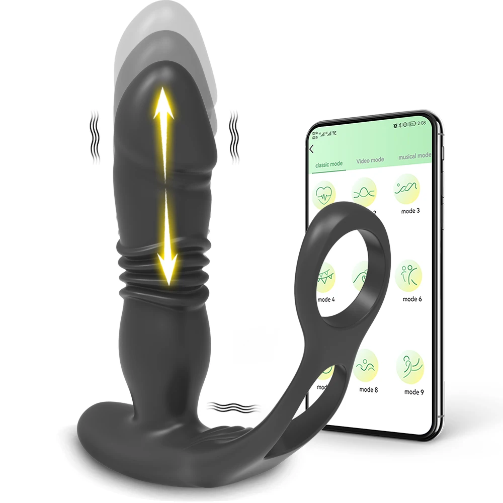 App Control 9 Thrusting and Vibration Modes  Prostate Stimulator and Cock Ring Anal Plug for Men