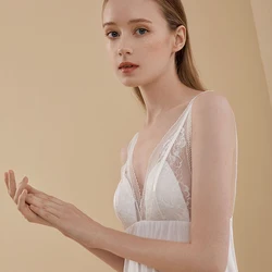 100% Pure sexy Silk Nightgown white Pyjama Summer Lace nightgown Sleepwear Bridesmaids Bridal women NO 4