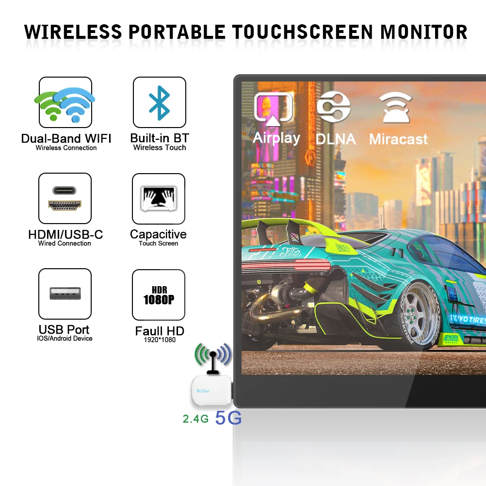 Wi-Fi беспроводной сенсорный экран Miracast 16 дюймов 1080P монитор IPS экран двойной портативный 4K 15,6 дюймов игровой монитор для ноутбука телефона