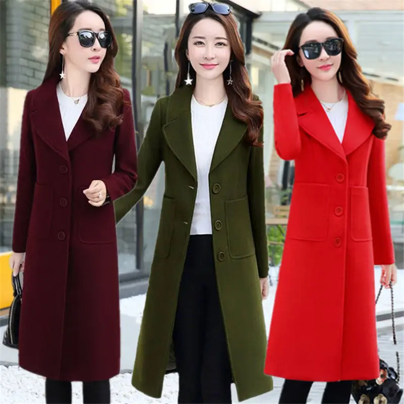 Cappotto a maglia lungo da donna, in lana, per autunno e inverno, a maniche lunghe, caldo, aperto, tinta unita, con tasche, maglia fine, cachi, S