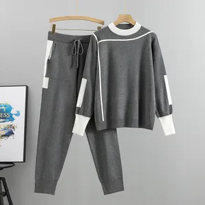 2024 Spring Autumn Runway Knitted Long Sleeve Pullovers Sweater Casual Patchwork Fashion Women Tops and Pants Suits 2 Pieces Set