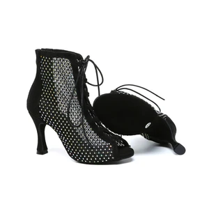 Ladies With Diamond Latin Dance Boots Gao Bang Mesh Jazz Dance Boots Sexy Indoor Party Dance Boots